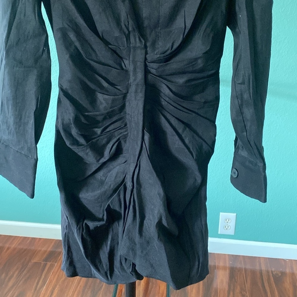 ZARA Womens Sz-S Black Ruched Drape Linen Blend Long Sleeve Collared Dress(C-24) - Picture 5 of 8